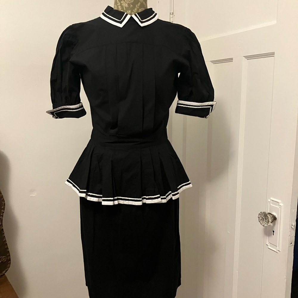 Batsheva Black Dress with White Tag Detail